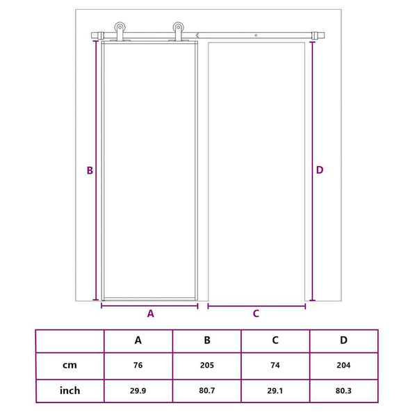 Schiebetür Schwarz 76x205 cm ESG Glas und Aluminium