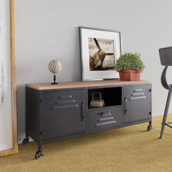TV-Schrank Schwarz 110 cm Massivholz