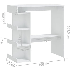 Bartisch Weiß mit Regal 100x50 cm
