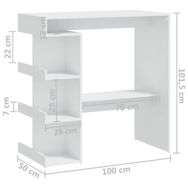 Bartisch Weiß mit Regal 100x50 cm