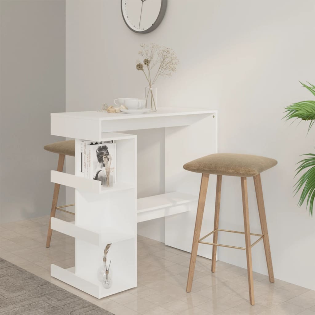 Bartisch Weiß mit Regal 100x50 cm
