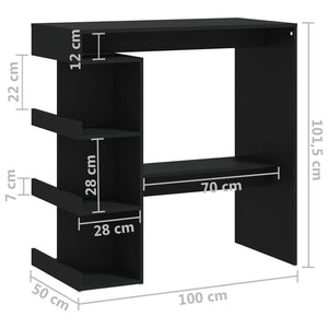 Schwarzer Bartisch mit Regal, 100 cm