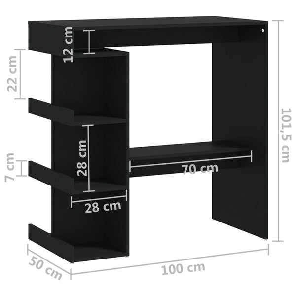 Schwarzer Bartisch mit Regal, 100 cm