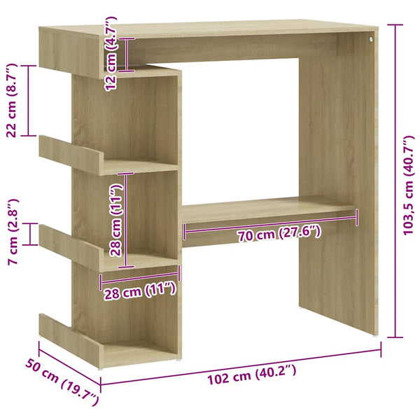 Bartisch Sonoma Eiche mit Regal, 100cm