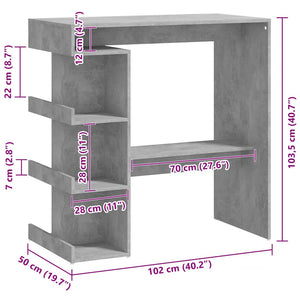 Bartisch mit Regal, Betongrau 100x50x101,5 cm