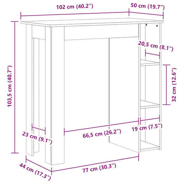 Bartisch mit Regal, Weiß, 102 cm