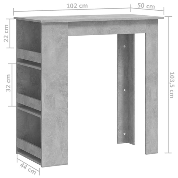 Bartisch mit Regal Betongrau 102 cm