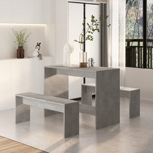 3-tlg. Essgruppe Betongrau