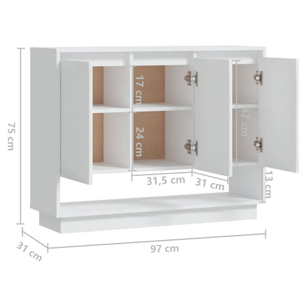 Weißes Sideboard 97 cm Holzwerkstoff