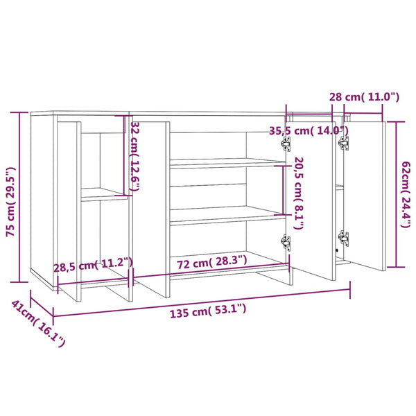 Schwarzes Sideboard 135 cm