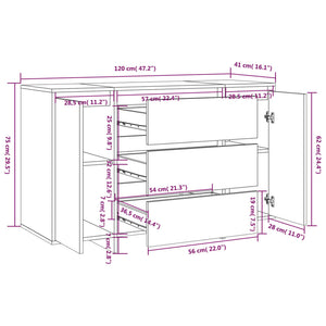 Weißes Sideboard mit 3 Schubladen 120 cm