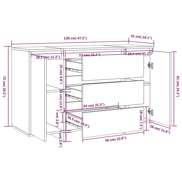 Weißes Sideboard mit 3 Schubladen 120 cm