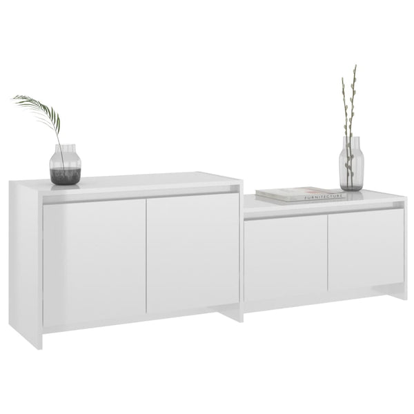 Meuble TV vidaXL blanc brillant 146,5x35x50 cm en bois d'ingénierie