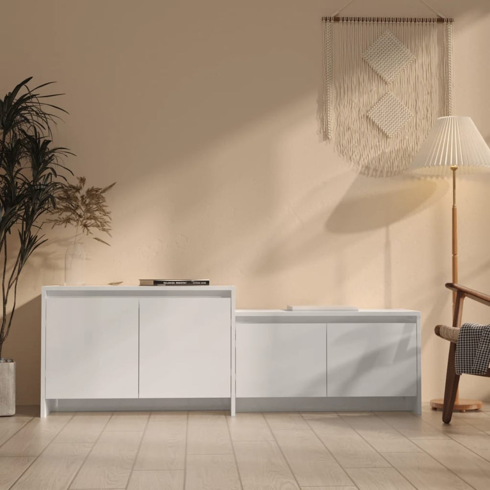 Meuble TV vidaXL blanc brillant 146,5x35x50 cm en bois d'ingénierie