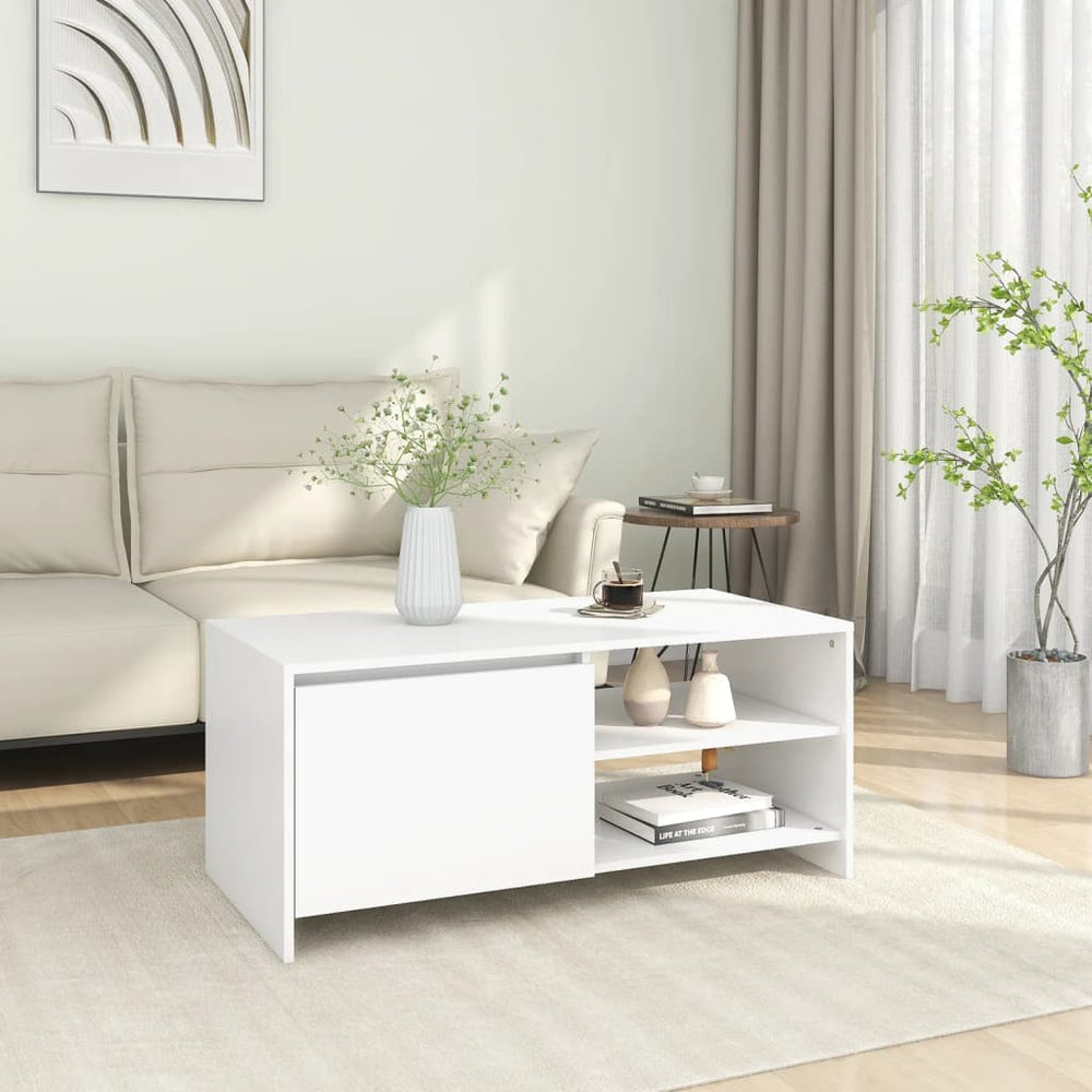 vidaXL Table basse blanche 102x50x45 cm en bois d'ingénierie