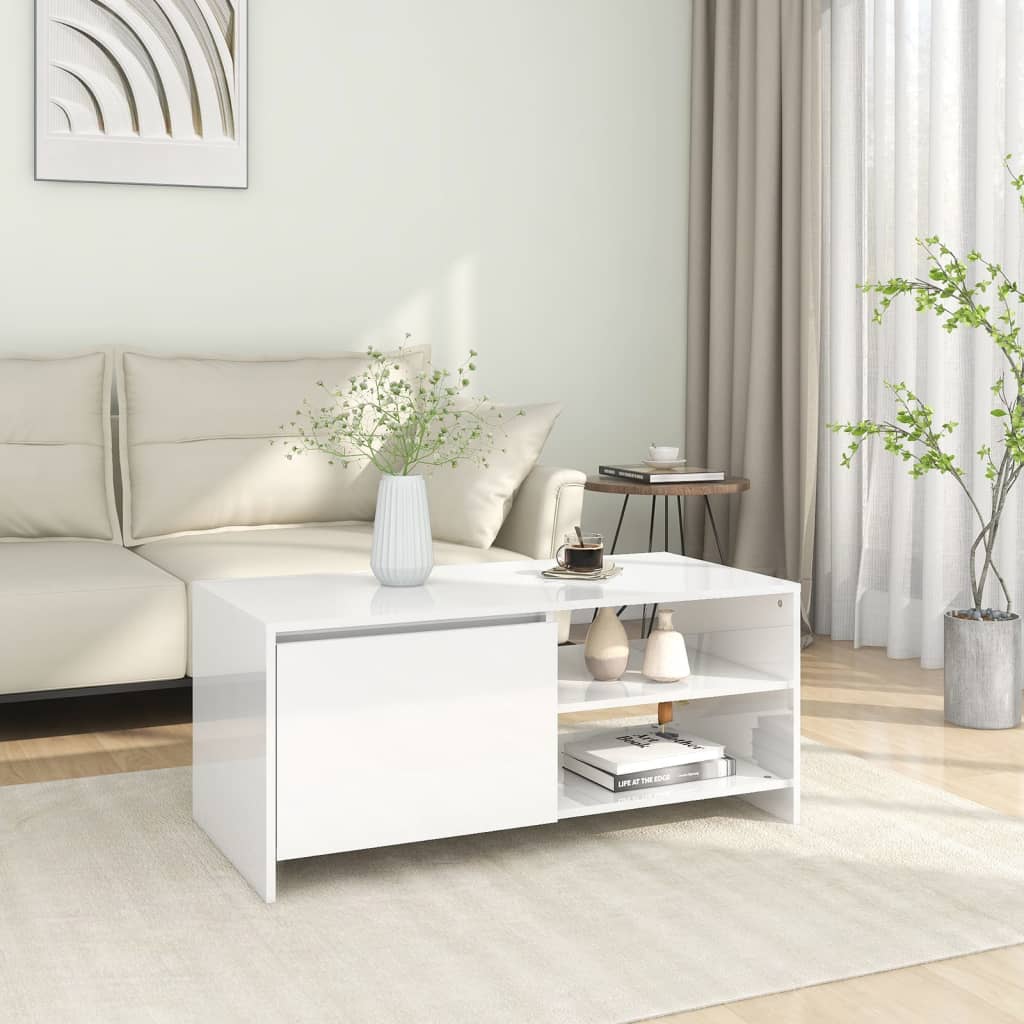 Couchtisch Hochglanz Weiß 102x50 cm