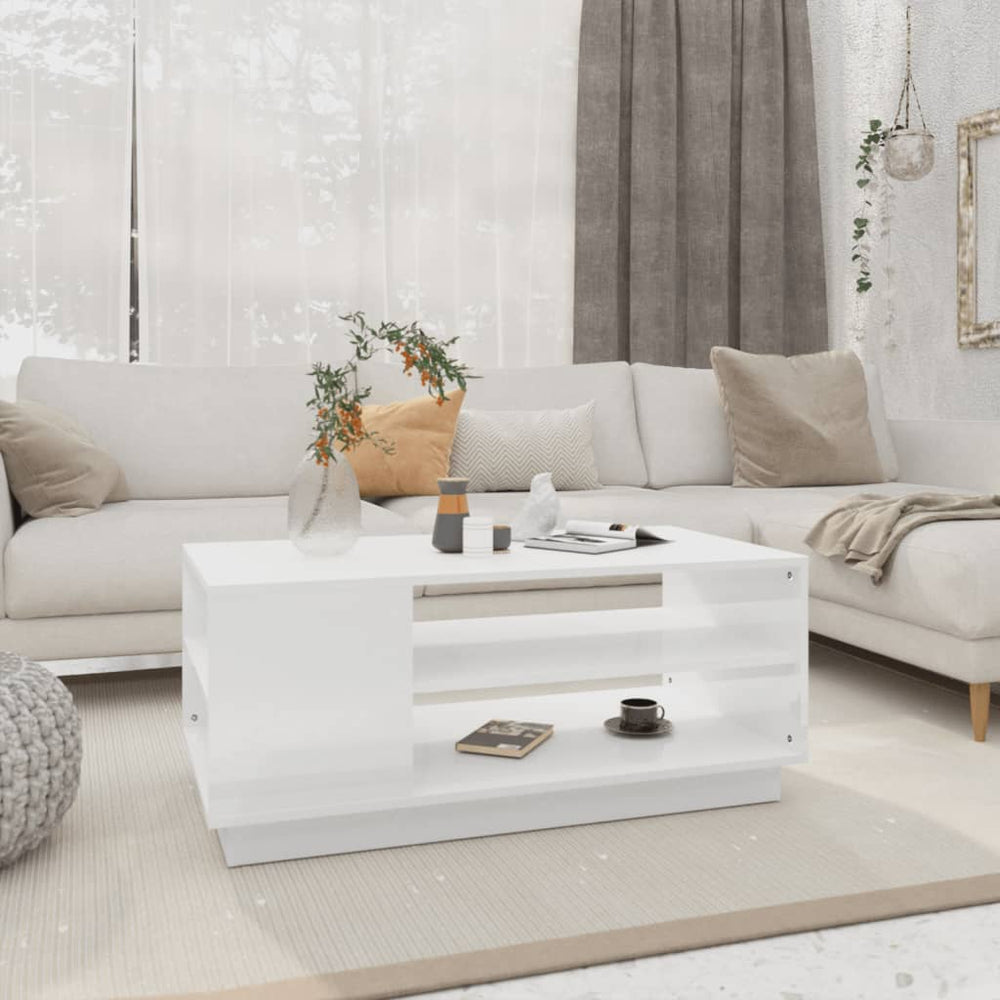 vidaXL Table basse blanc brillant 102x55x43 cm Aggloméré