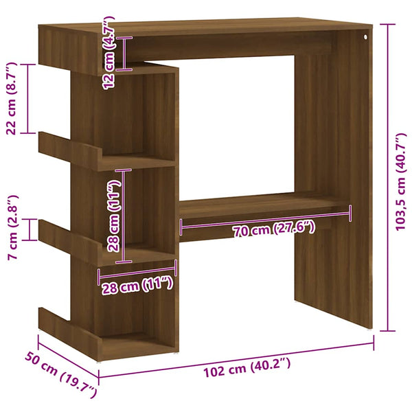 Bartisch mit Regal, Braun Eiche, 100cm