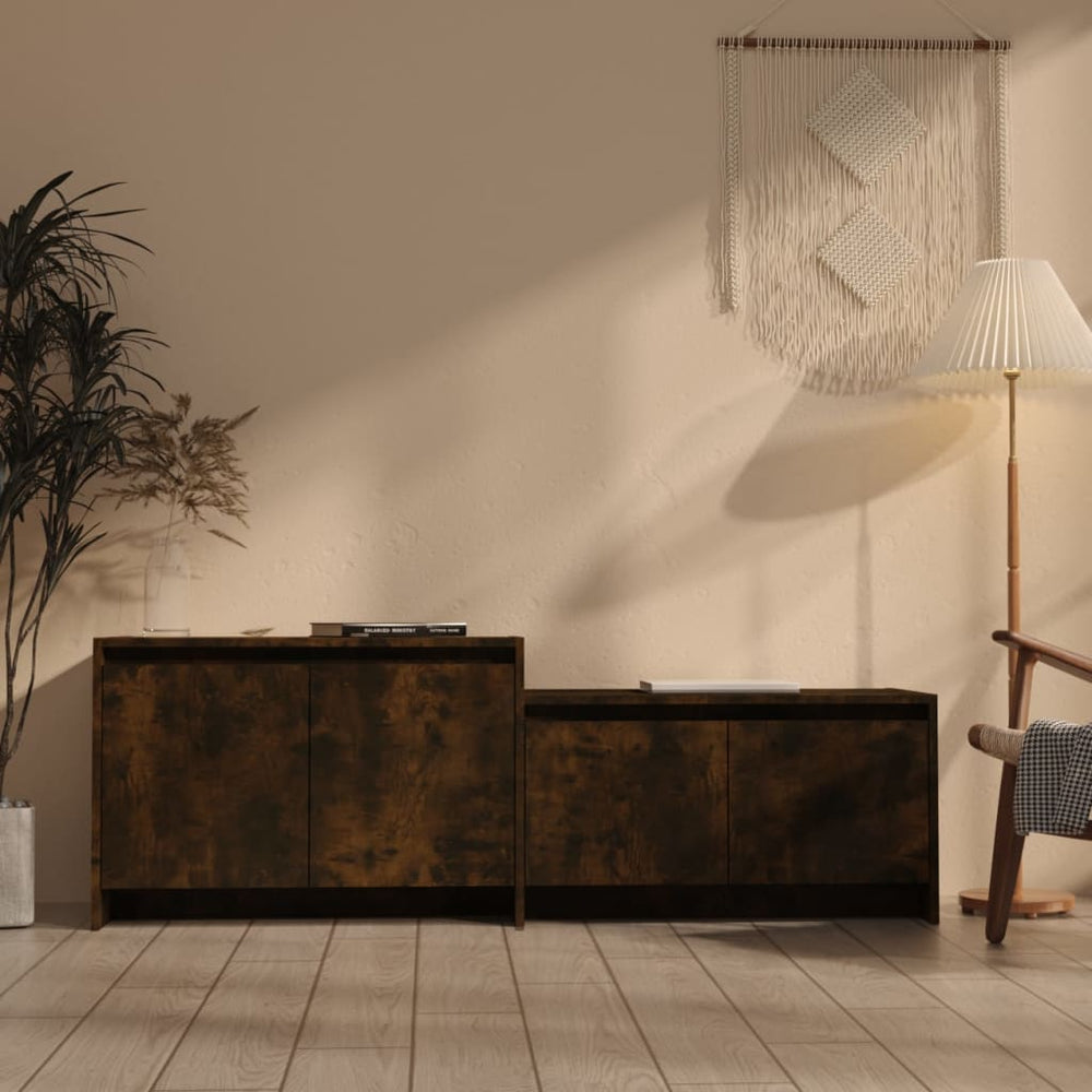 vidaXL TV Cabinet Smoked Oak 146.5x35x50 cm Engineered Wood