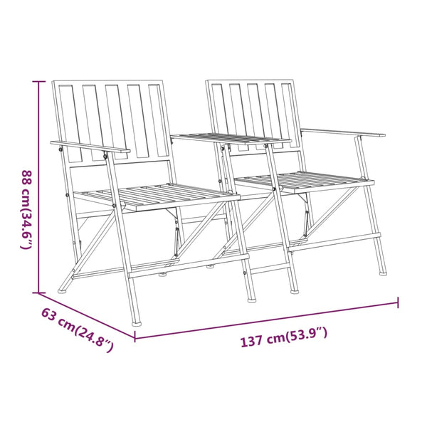 vidaXL Banc de jardin 2 places pliable 137 cm Acier noir