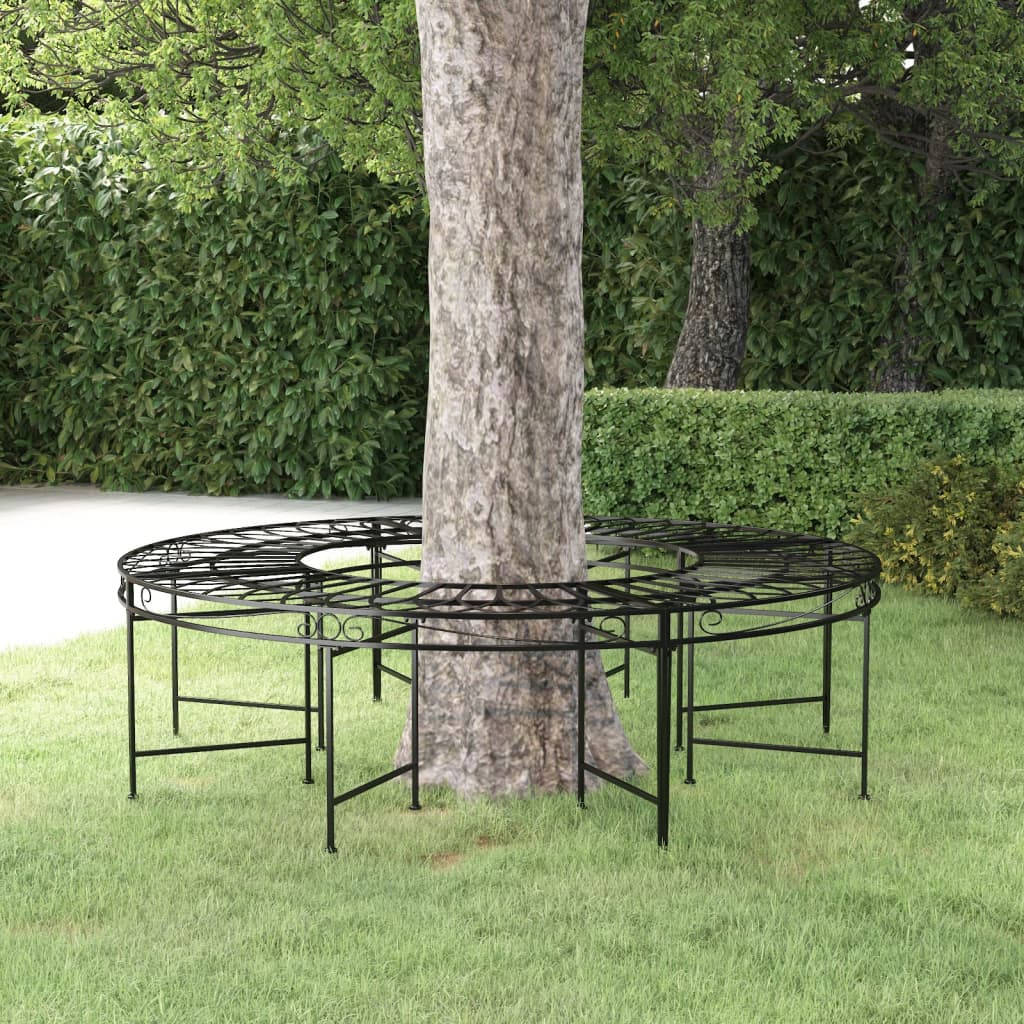Runde Baumbank, Ø160cm, Stahl Schwarz