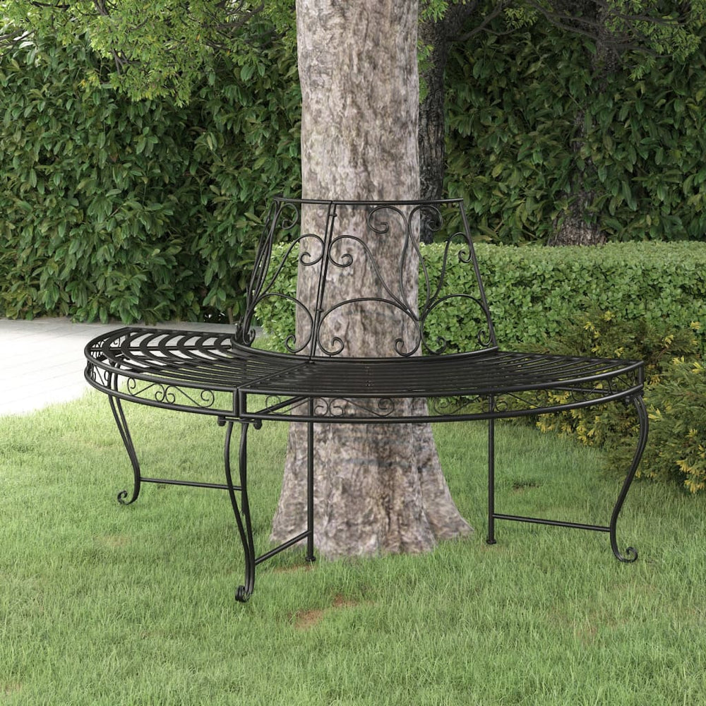 Halbrunde Baumbank Stahl Schwarz Ø160 cm