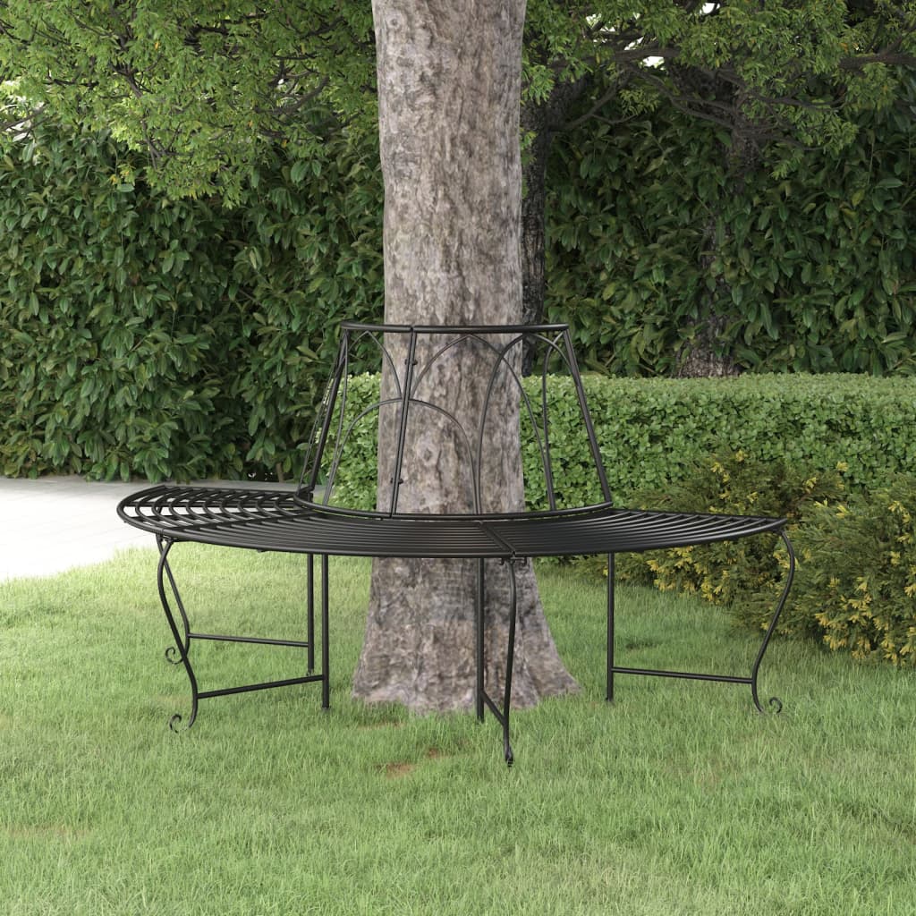 Halbkreisförmige Baumbank Ø159cm, Stahl Schwarz