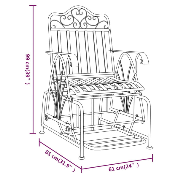 vidaXL Fauteuil à bascule 61 cm noir acier