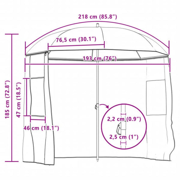 vidaXL Parasol de pêche vert 220x185 cm