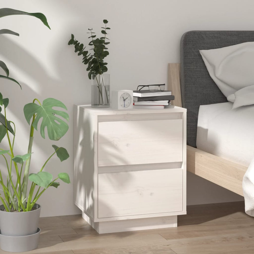 vidaXL Bedside Cabinet White 40x35x50 cm Solid Pine Wood