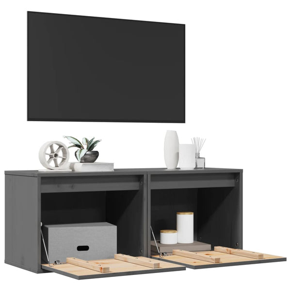 Graue Kiefer Massivholz Wandschränke, 2er-Set
