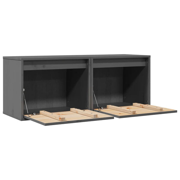 Graue Kiefer Massivholz Wandschränke, 2er-Set