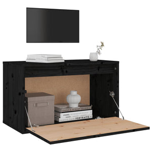 Schwarzer Wandschrank 60x30x35cm Kiefer Massivholz
