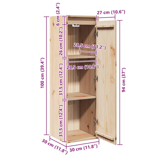 Massivholz Wandschrank Kiefer 30x30x100 cm