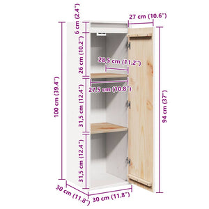 Weißer Wandschrank Kiefer Massivholz 30x30x100cm