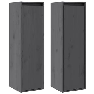 Graue Kiefer Massivholz Wandschränke 30x30x100cm, 2er-Set