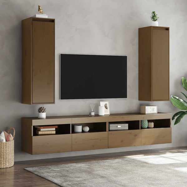 Wandschränke 2er Set Honigbraun 30x100cm Kiefer Massivholz