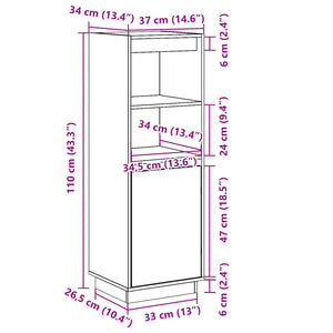 Schwarzes Highboard Kiefer Massivholz 37x34x110cm