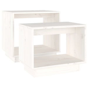 Satztische 2er Set Weiß Kiefer Massivholz