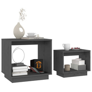 Graue Satztische 2er Set Kiefer Massivholz