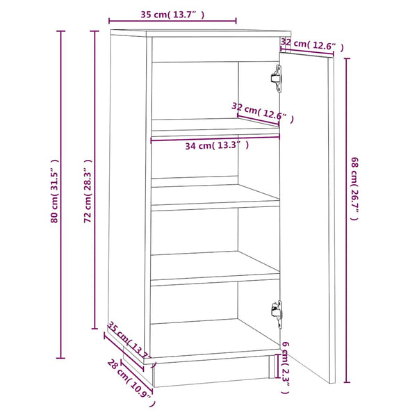 Weißer Schuhschrank Kiefer Massivholz 35x80cm