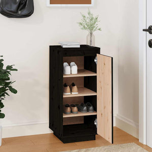 Schuhschrank Schwarz Kiefer Massivholz 35x80cm