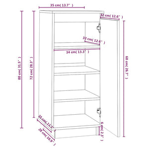 Schuhschrank Schwarz Kiefer Massivholz 35x80cm