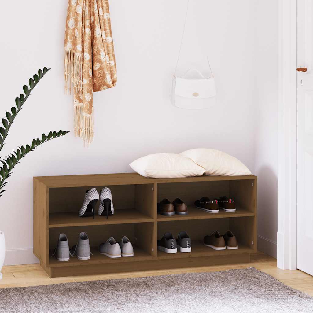 Schuhregal Kiefer Massivholz Honigbraun 110cm