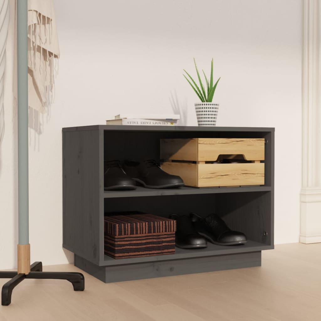 Grauer Schuhschrank Kiefer Massivholz 60cm