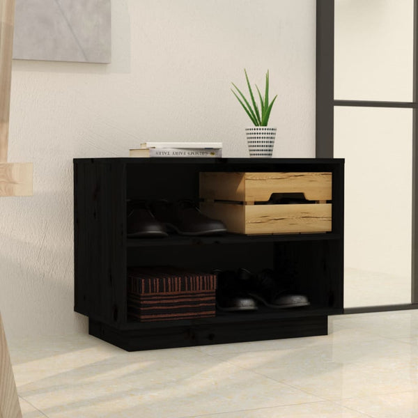 Schuhschrank Schwarz Kiefer Massivholz 60cm