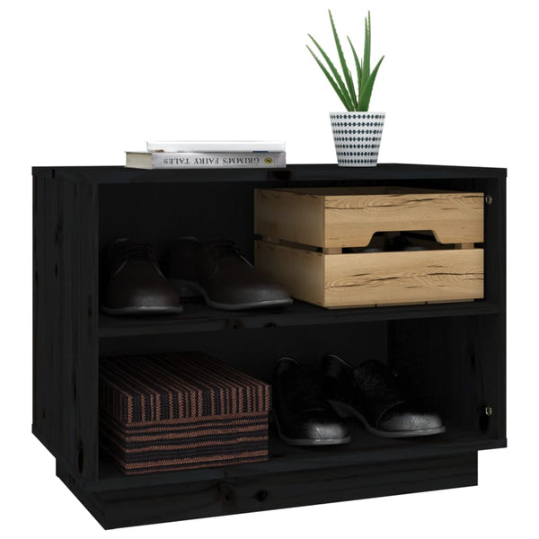 Schuhschrank Schwarz Kiefer Massivholz 60cm