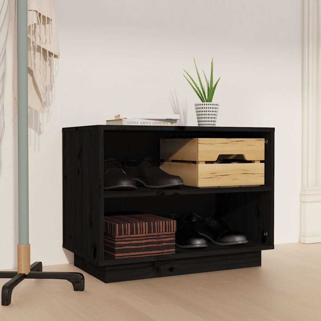 Schuhschrank Schwarz Kiefer Massivholz 60cm