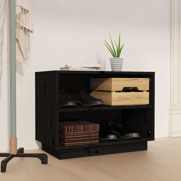 Schuhschrank Schwarz Kiefer Massivholz 60cm