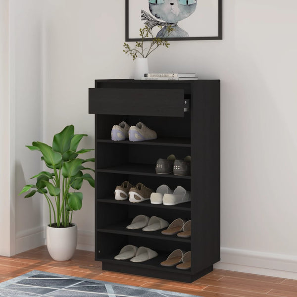 Schuhregal Schwarz Kiefer Massivholz 60x105cm